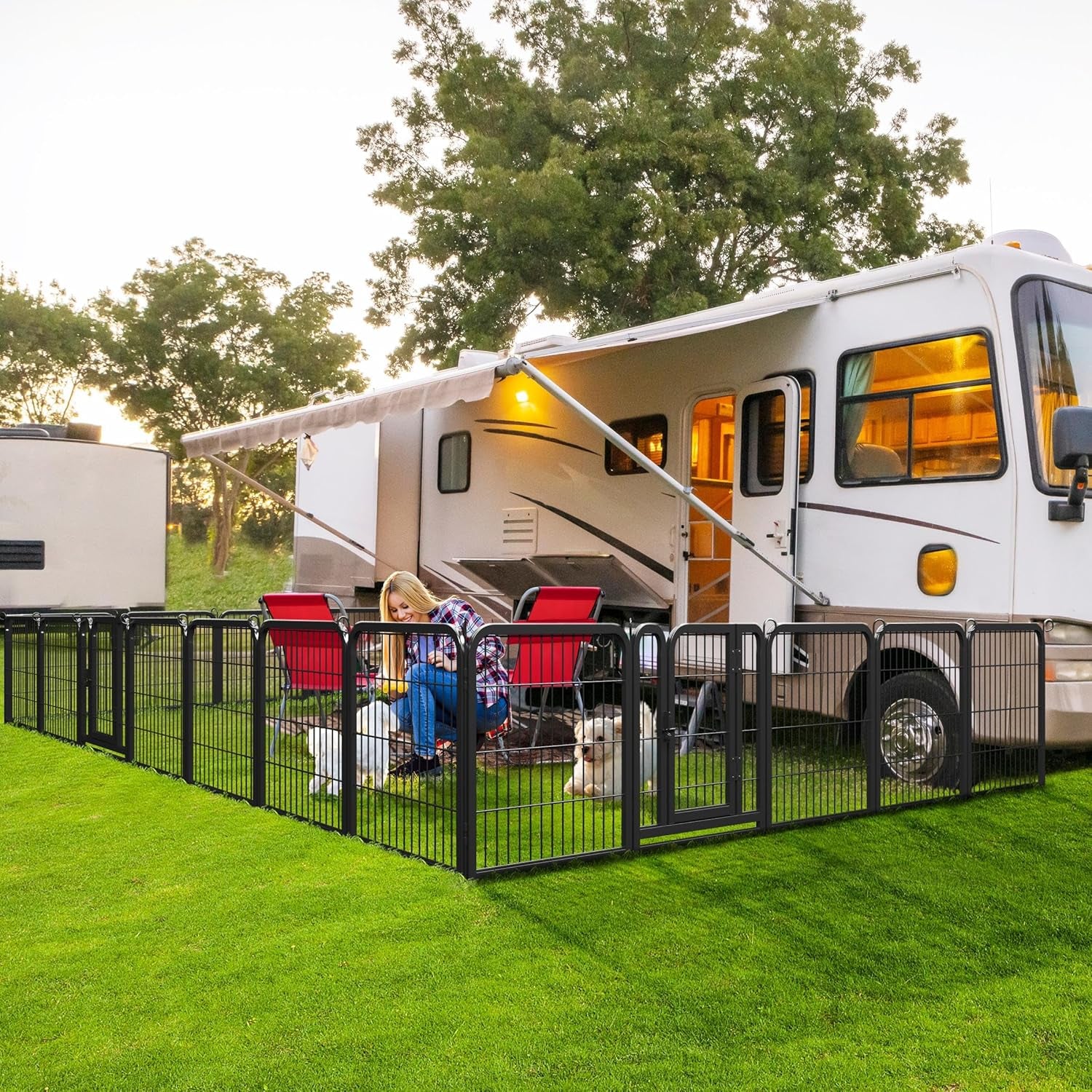 Yaheetech Dog Playpen 24In 16 Panels Pet Fence for Indoor Yard RV Camping | Easy Setup, Heavy Duty Rustproof Frame with Secure Latch Door, DIY Layouts,Foldable Storage, for Puppies & Small Dogs