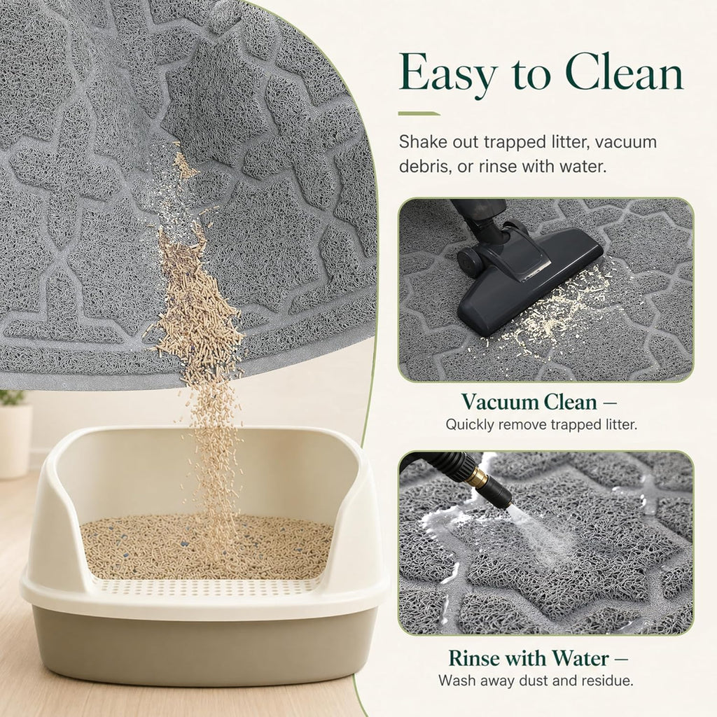 Cat Litter Mat, Easy Clean Trapping PVC Mat, 35.4" X 23.6", Waterproof Backing, Non Slip Bottom, Scatter Control Pad for Litter Box, Dark Grey