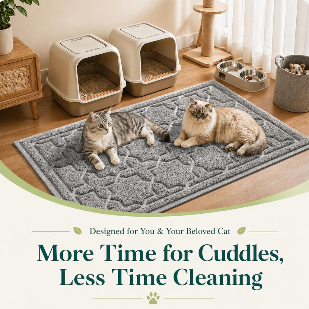Cat Litter Mat, Easy Clean Trapping PVC Mat, 35.4" X 23.6", Waterproof Backing, Non Slip Bottom, Scatter Control Pad for Litter Box, Dark Grey