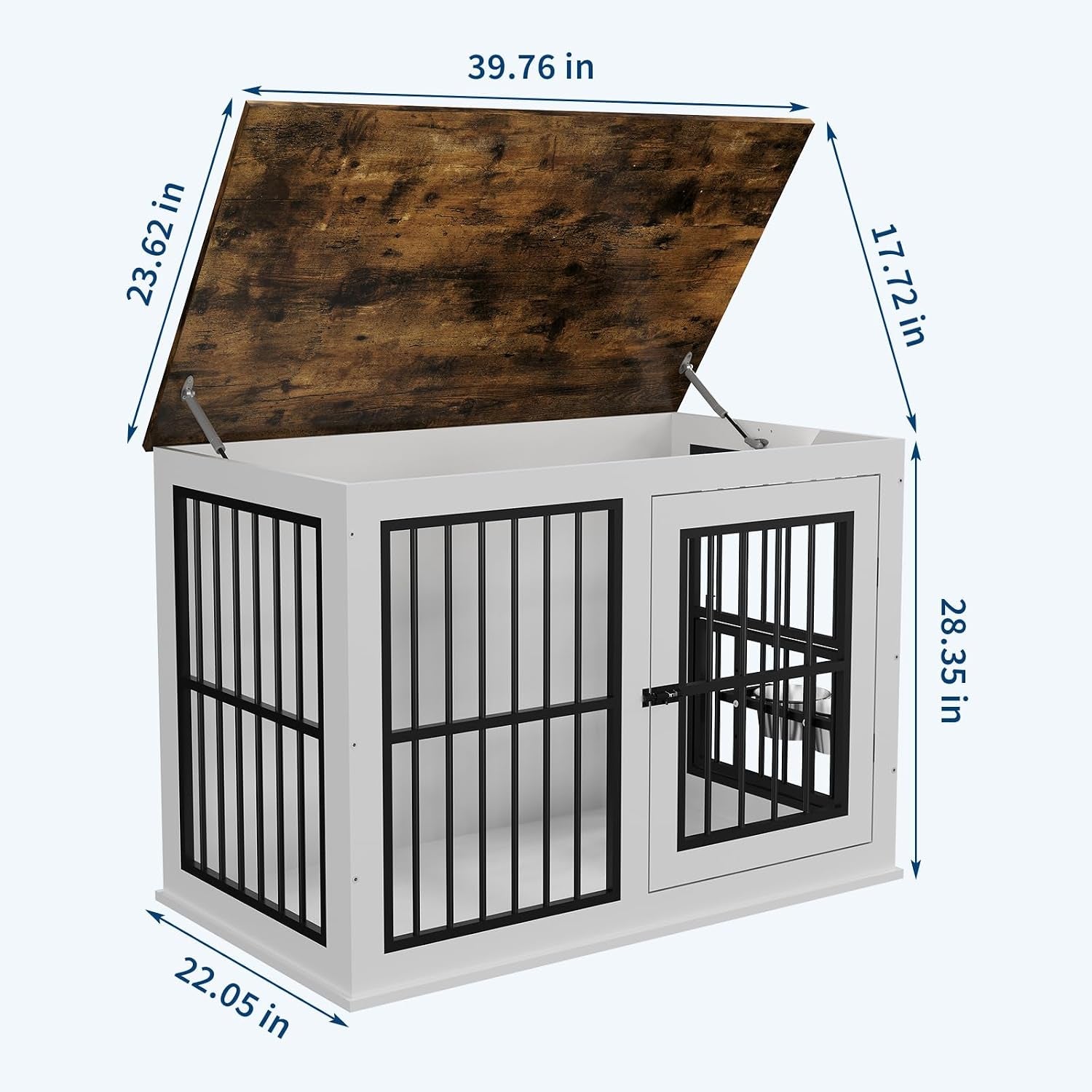 Dog Crate Furniture with Liftable Top, 40" White Wooden Dog Kennel End Table, Heavy Duty Pet Cage for Large Medium Dogs, 200Lb Capacity White