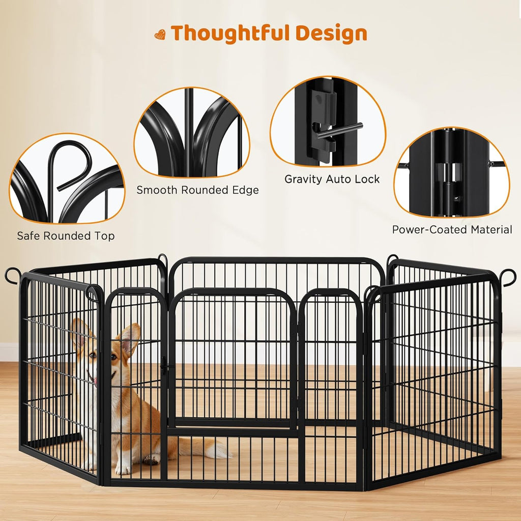 Yaheetech 24" H 6-Panel Extra Wide Dog Playpen W/Door for Indoor Outdoor | Heavy Duty Metal Frame, Secure Latch Gate, Tool-Free Assembly, Portable for Yard RV Camping, Ideal for Small & Medium Pets