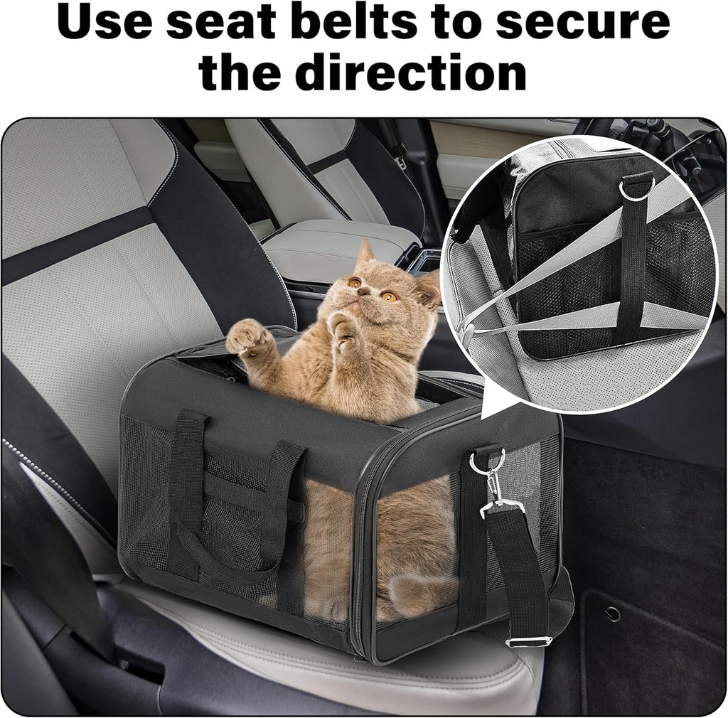 Pet Travel Carrier Soft Sided Portable Bag for Cats, Small Dogs, Kittens or Puppies, Collapsible, Durable, Airline Approved, Travel Friendly (Grey, 17.0" L X 10.0" W X 11.0" H) (Black)