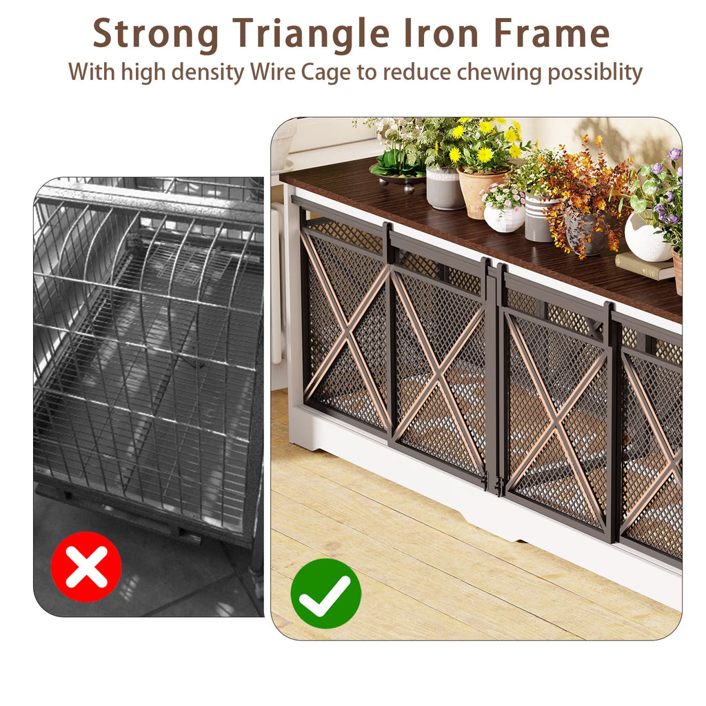 78 Inch Wooden Double Dog Crate Furniture with Divider, Indoor Kennel Table for 2 Large Dogs White