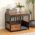 32" Dog Crate Furniture with Cushion, Heavy Duty for Medium Dogs | Wooden Dog Kennel with Double Doors, Decorative Pet House Dog Cage Side End Table Indoor, Sliding Door Chew-Resistant