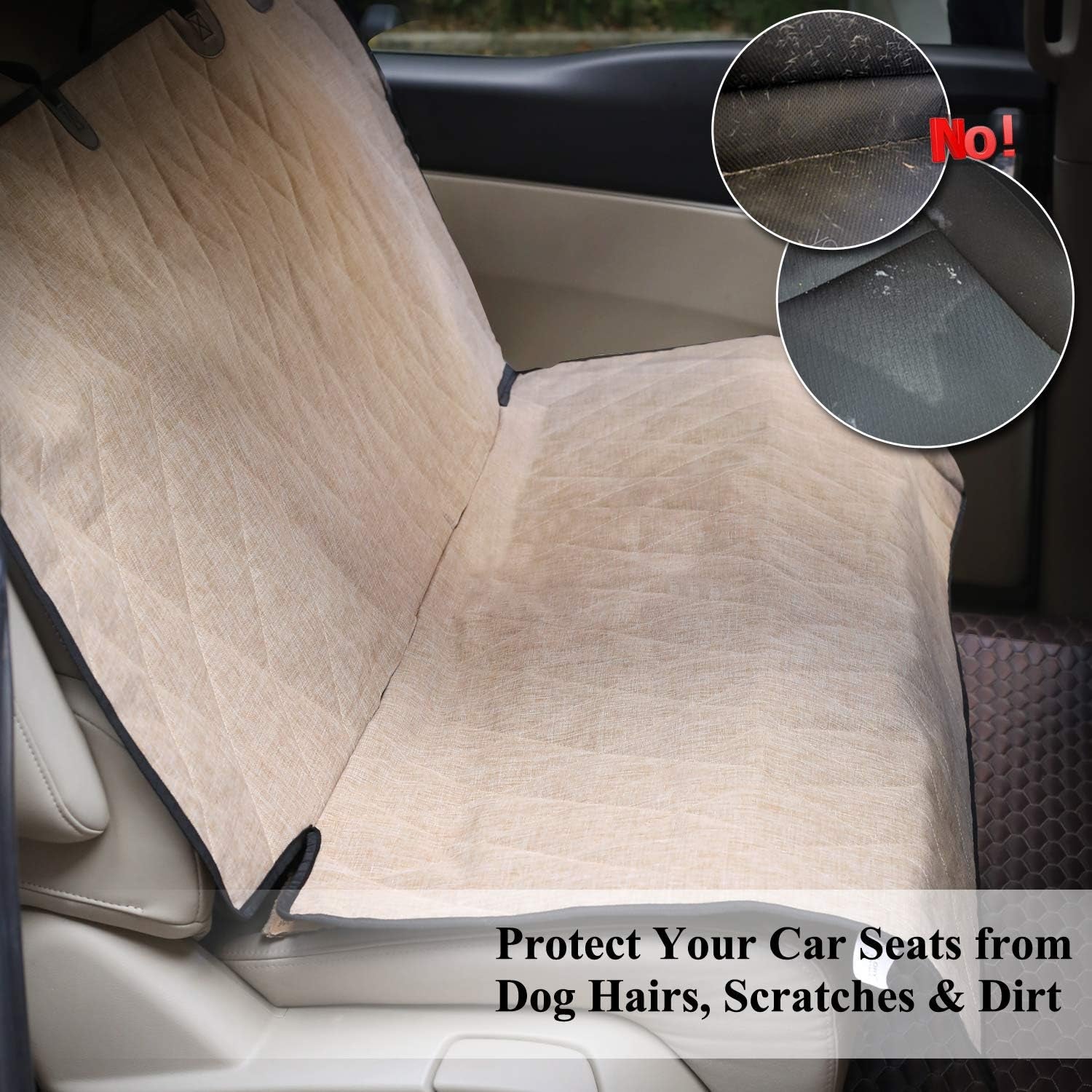 Dog Seat Covers, Dog Backseat Cover Pet Bench Protectors with Anti-Slip Backing, Back Seats Cover Rear Seat Covers Car Seat Cover for Dogs, Heather Khaki, 46" L * 52" W | Backseat Cover for Car Suv & Truck, Back Rear Backseat Bench Protector