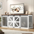 87" Large Farmhouse Dog Crate TV Stand, Wooden Dog Crate Furniture with with Divider Panel/Sliding Metal Mesh Barn Door, XL-XXL Heavty Duty Dog Crates Furniture for 2 Medium or Large Dogs