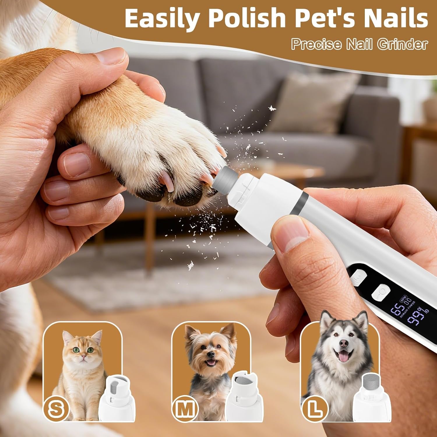 4 in 1 Dog Clippers Grooming Kit with LED Display, Cordless Dog Quiet Hair Trimmer for Paw Nail Grinder, Rechargeable 2-Speed Cat Clippers Face Shaver for Paw Nail Body Ear