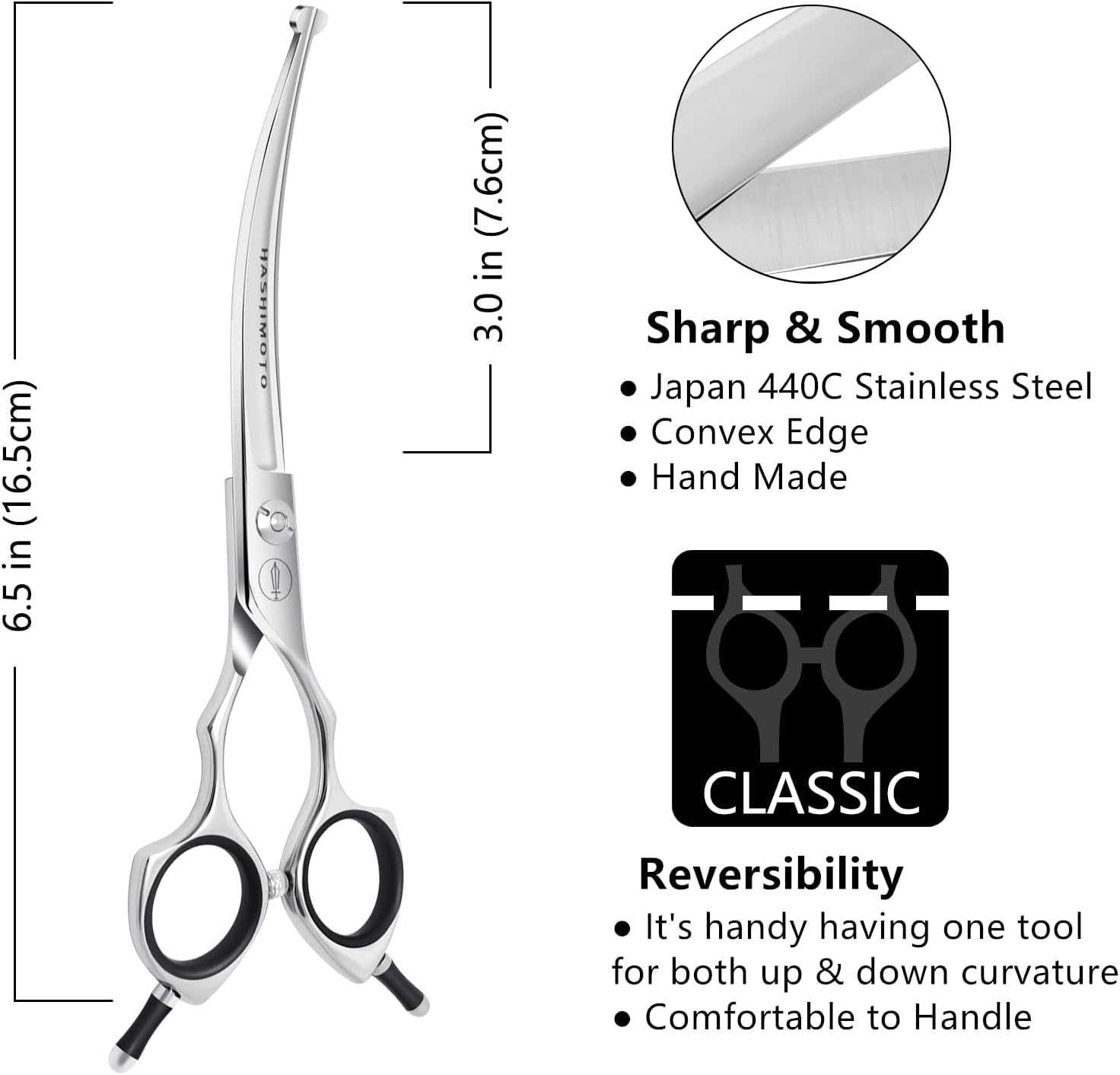 Curved Dog Grooming Scissors with Safety round Tips, 6.5 Inch. | Lightweight, No Stabbing with Blunt Tip, 440C Stainless Steel, Sharp, Friendly to Amateur.