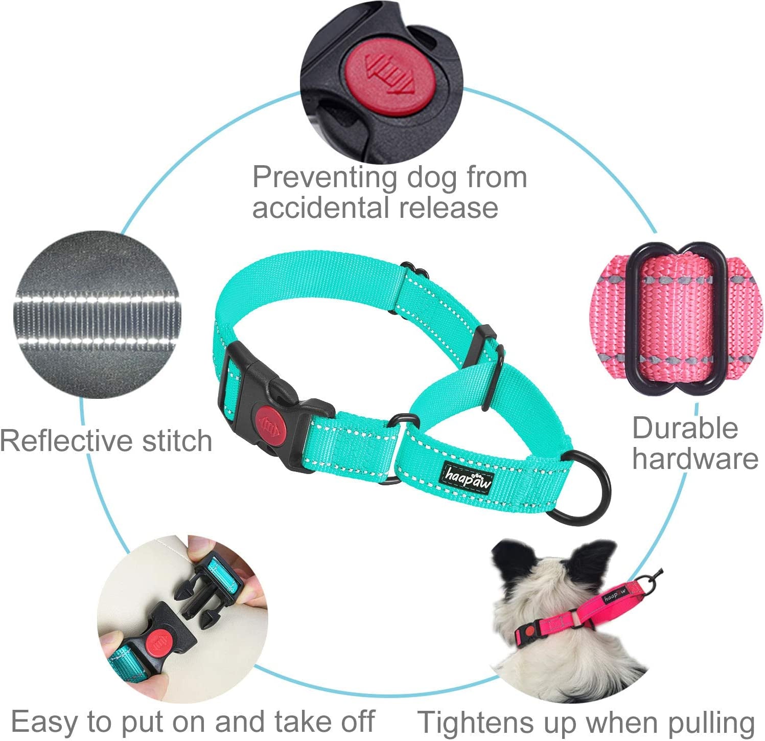Martingale Dog Collar with Quick Release Buckle Reflective Dog Training Collars for Small Medium Large Dogs