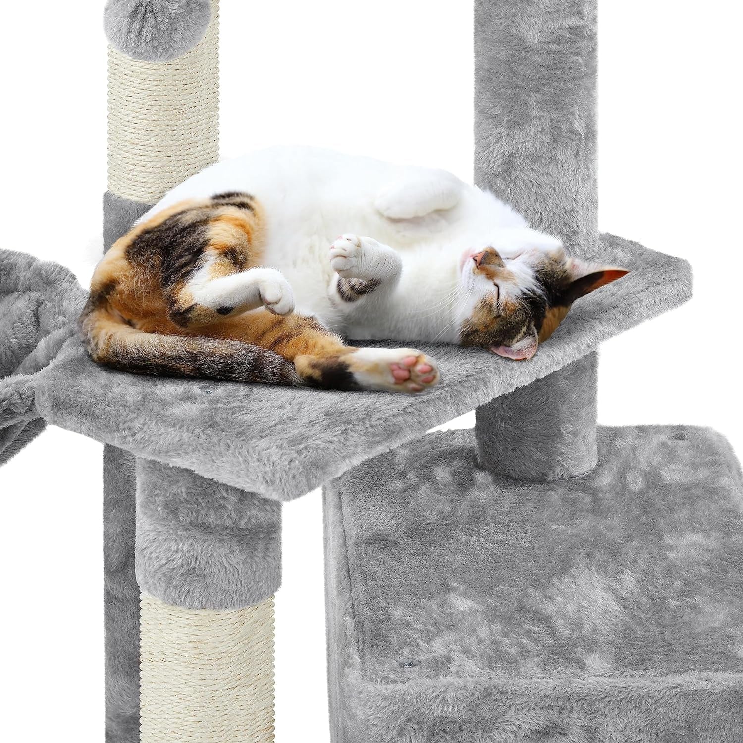 34In Small Cat Tree W/Condo & Basket for Indoor Cats, Light Gray | Scratching Posts, Soft Plush Platform & Window Perch, for Kittens & Small-Medium Cats up to 11 Lb, Easy to Assemble