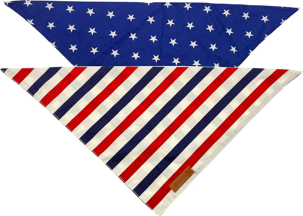4Th of July Dog Bandanas 2 Pack, Reversible American Flag Pet Scarf for Boy and Girl, Premium Durable Fabric, Patriotic Bandana for Large and Extra Large Dogs (X-Large)