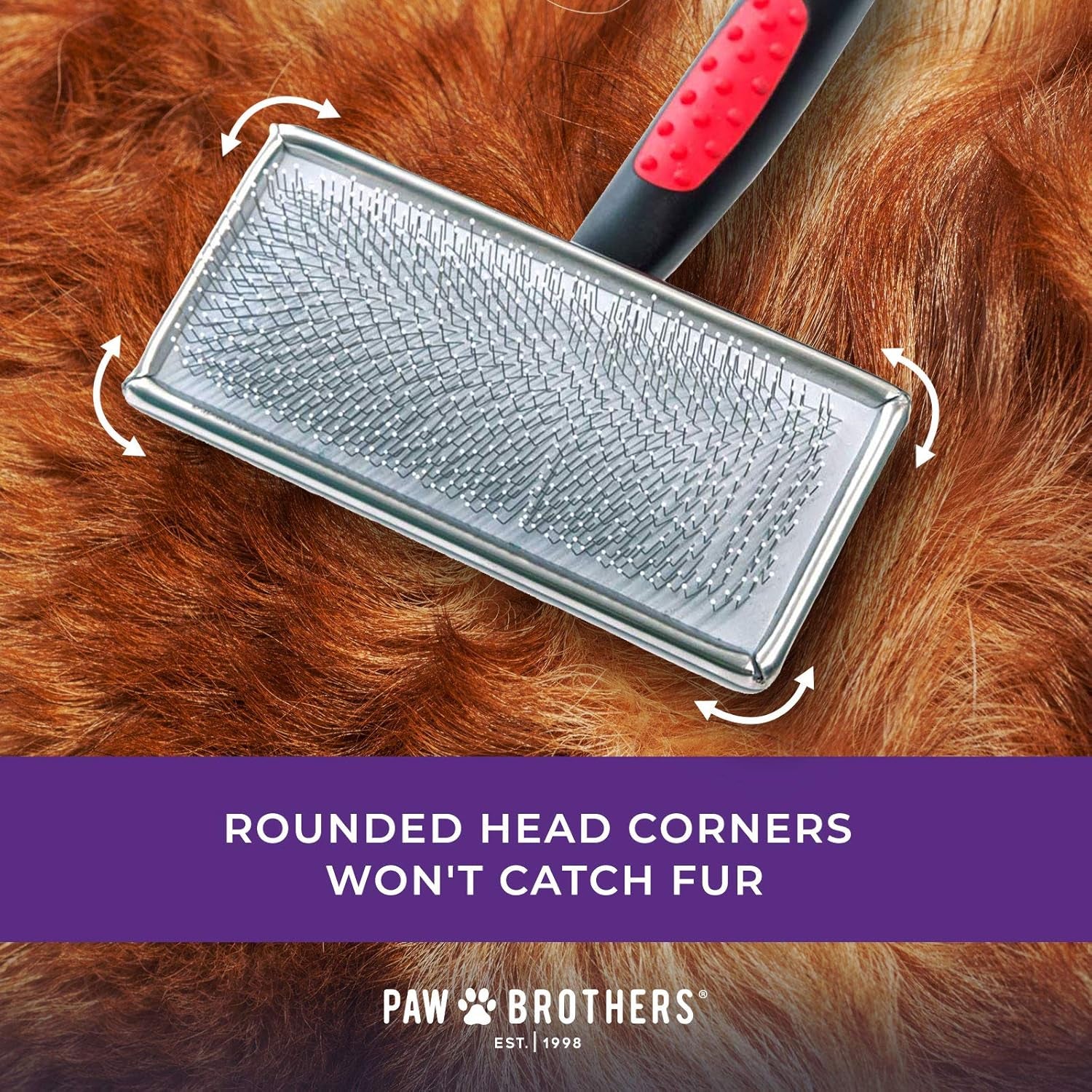 Paw Brothers Soft Pin Flat Slicker Brush for Dogs, Professional Grade Brush for Large Dogs, Coated Tips, Gentle on Skin, Remove Tangles and Mats, Maximum Coverage, X-Large