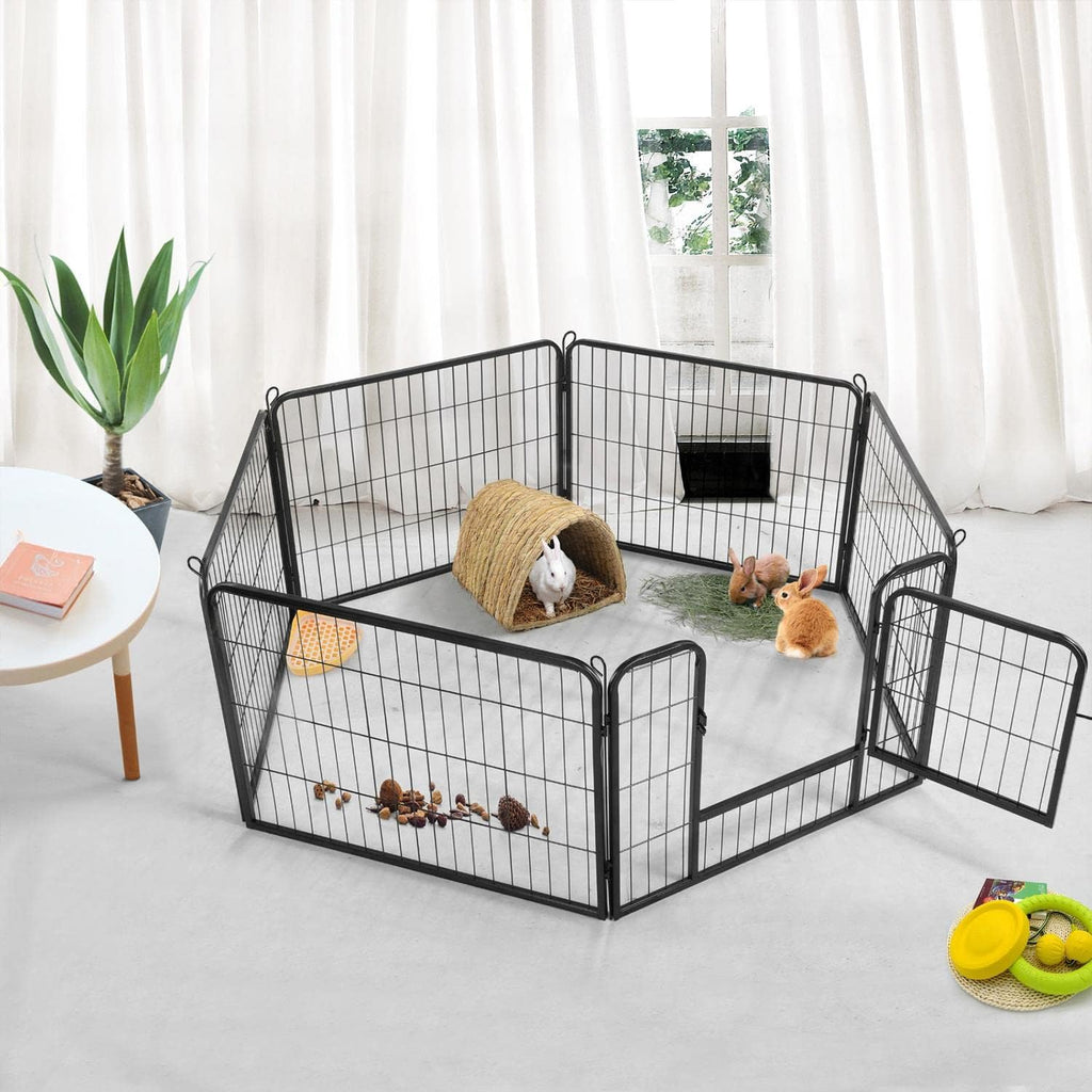 Yaheetech 24" H 6-Panel Extra Wide Dog Playpen W/Door for Indoor Outdoor | Heavy Duty Metal Frame, Secure Latch Gate, Tool-Free Assembly, Portable for Yard RV Camping, Ideal for Small & Medium Pets