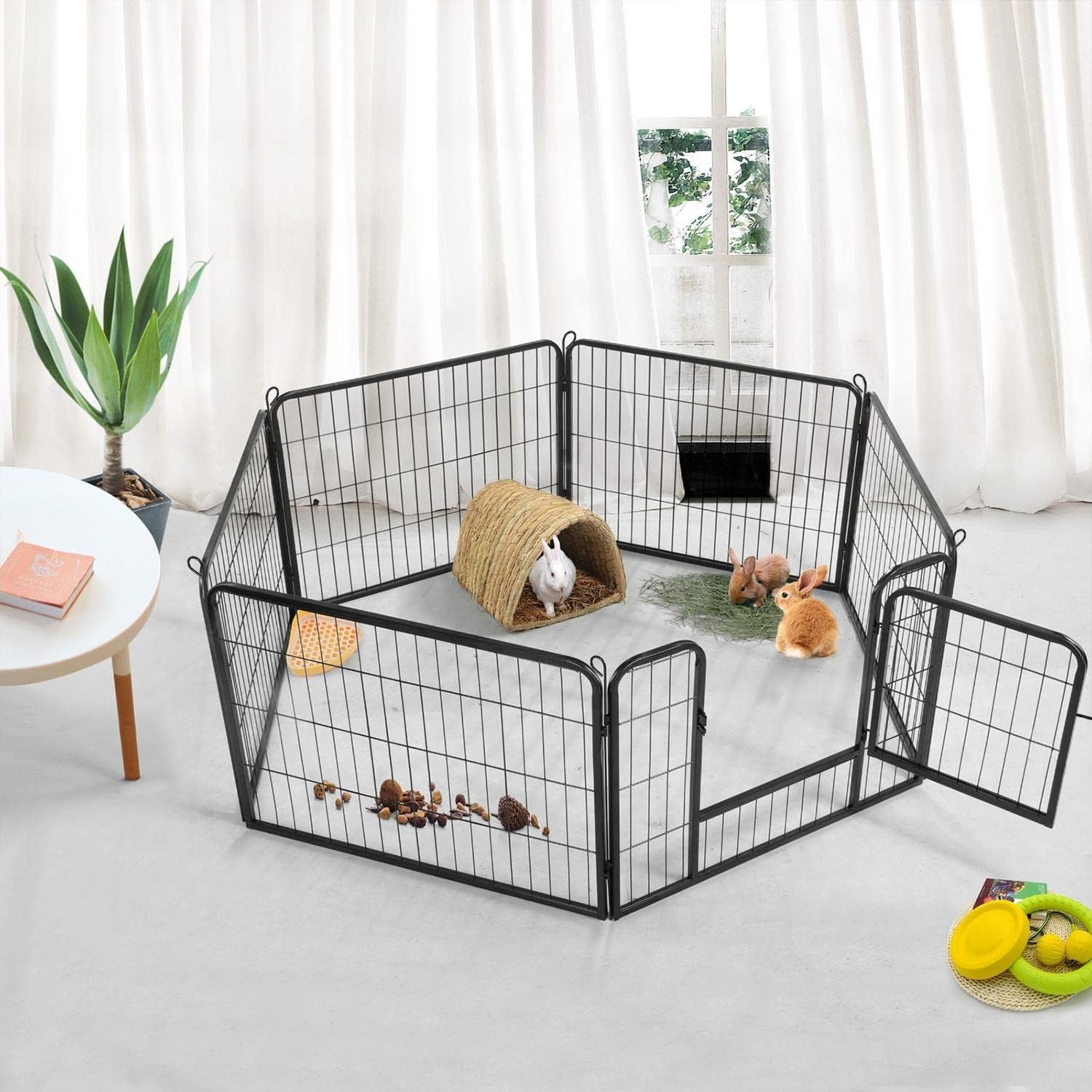 Yaheetech 24" H 6-Panel Extra Wide Dog Playpen W/Door for Indoor Outdoor | Heavy Duty Metal Frame, Secure Latch Gate, Tool-Free Assembly, Portable for Yard RV Camping, Ideal for Small & Medium Pets