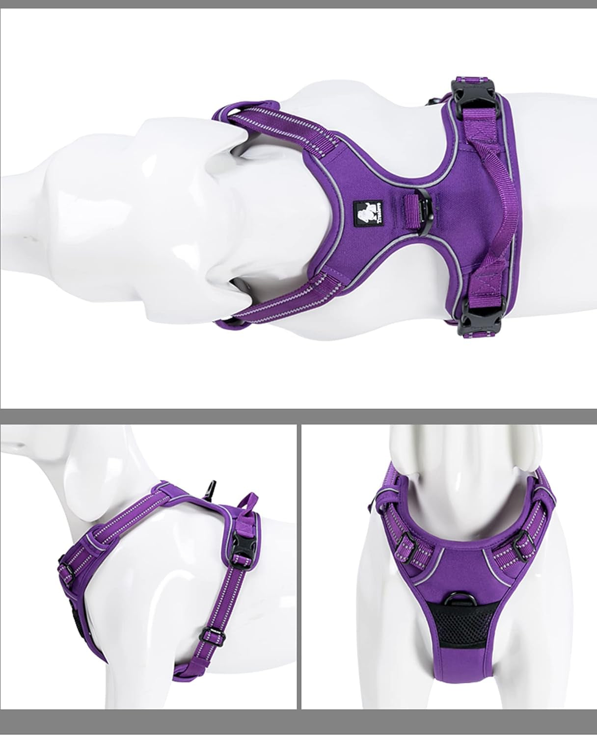 Adjustable No-Pull Dog Harness Reflective Vest, Purple, S | Front Clip, No-Choke, Soft Padded, Control Handle, anti Escape, Dog Car Harness, Walking and Training, Escape Proof, TLH5651