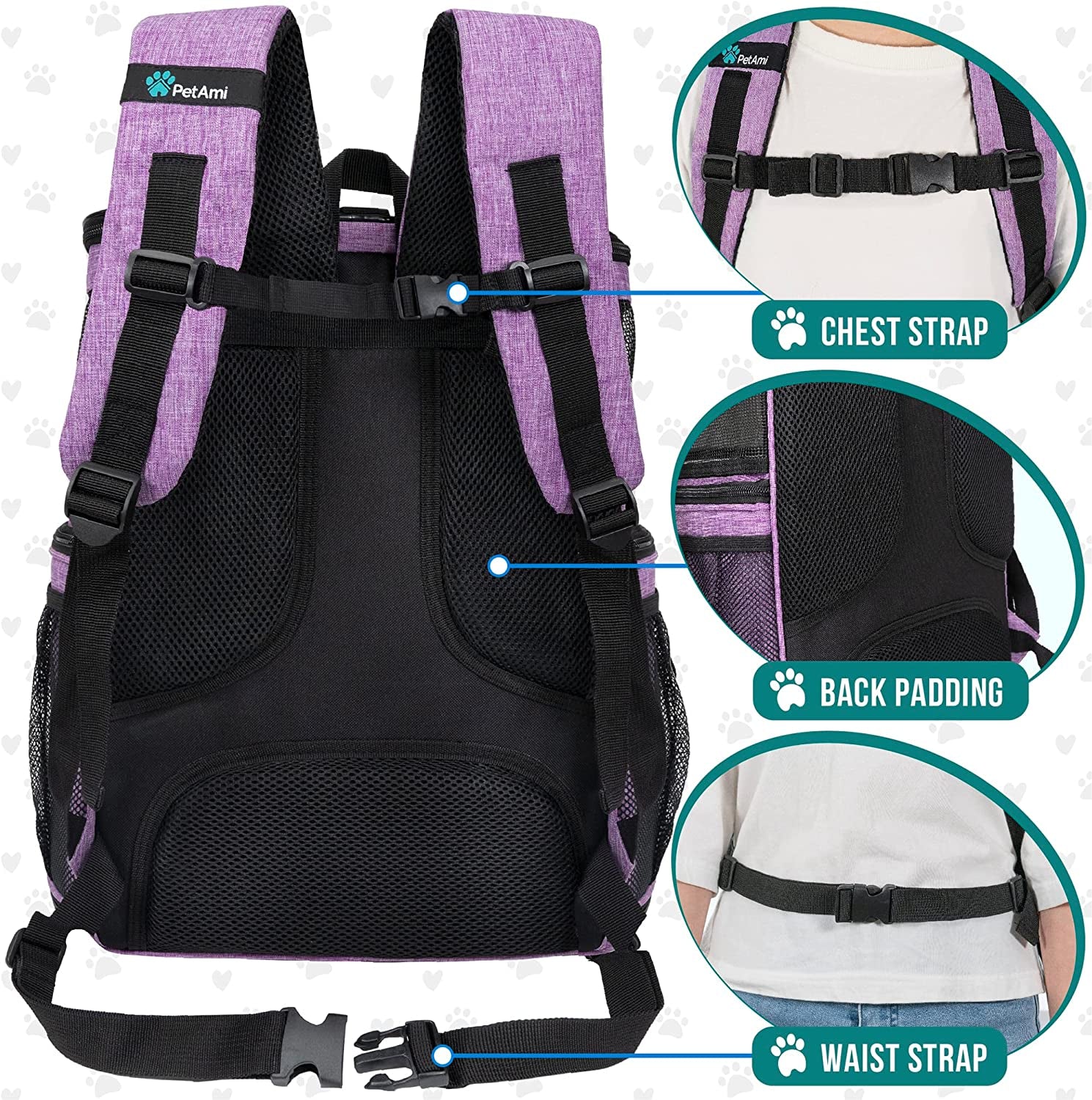 Dog Backpack Carrier, Airline Approved 4-Way Entry Cat Backpack Carrier, Ventilated Mesh, Collapsible Pet Carrier for Small Puppy, Kitten, Hiking, Travel Car, Vet, up to 18 Lbs, Purple