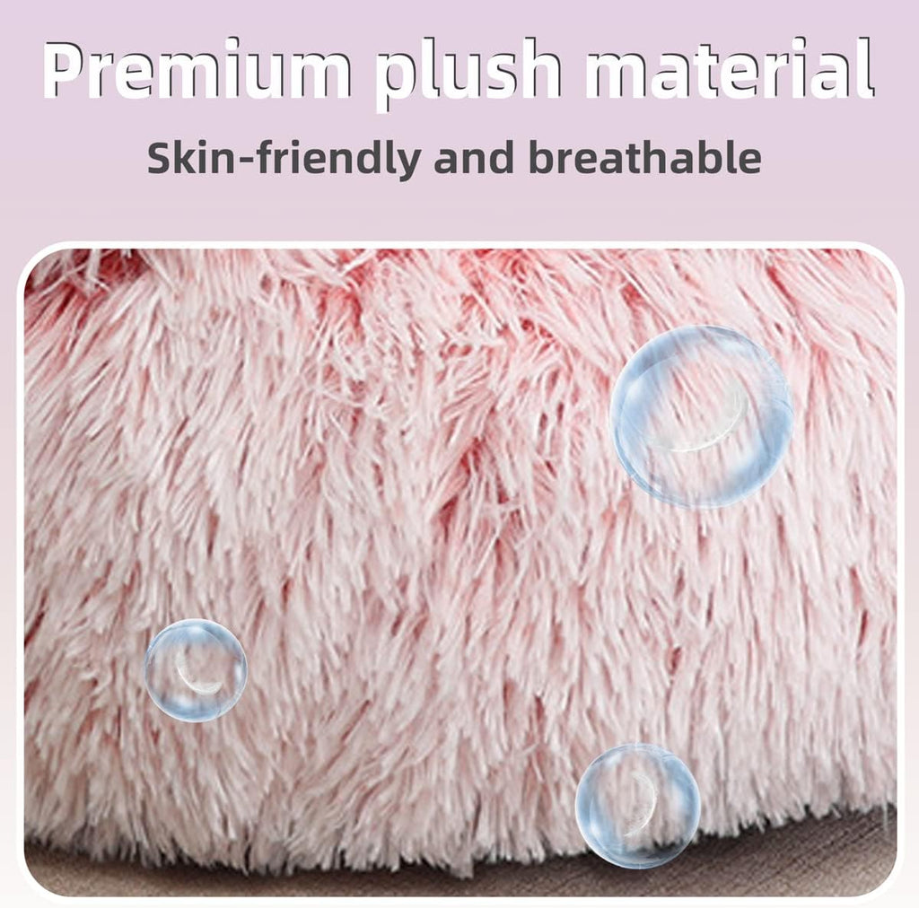 Dog Bed Cuddle Cat Bed Donut Small Pet Medium Cover Washable Clearance Snuggler Soft Plush Attached Blanket round (23.6In Pink)