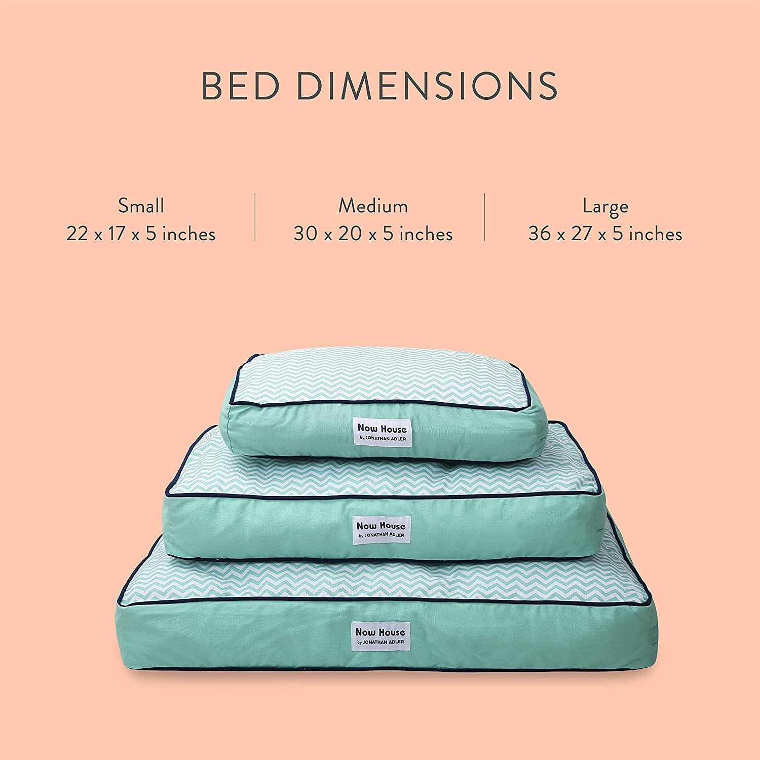 Jonathan Adler Now House for Pets Teal Chevron Cushion Dog Bed, Medium, 30.0"L X 20.0"W X 5.0"Th, Cotton/Poly Blend, Removable Cover, Machine Washable