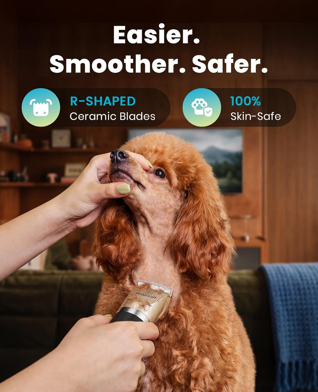 Dog Grooming Clippers with LED Display for Dogs & Cats | Low Noise Quiet,2-Speed,Cordless Rechargeable,Fast Charge,Detachable,Waterproof,Battery Level Display, Model X2,Gold