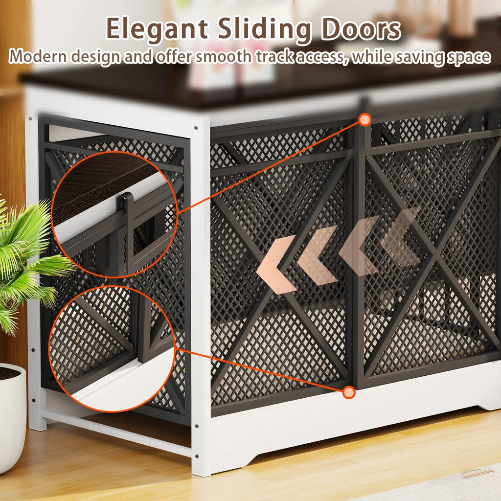 78 Inch Wooden Double Dog Crate Furniture with Divider, Indoor Kennel Table for 2 Large Dogs White