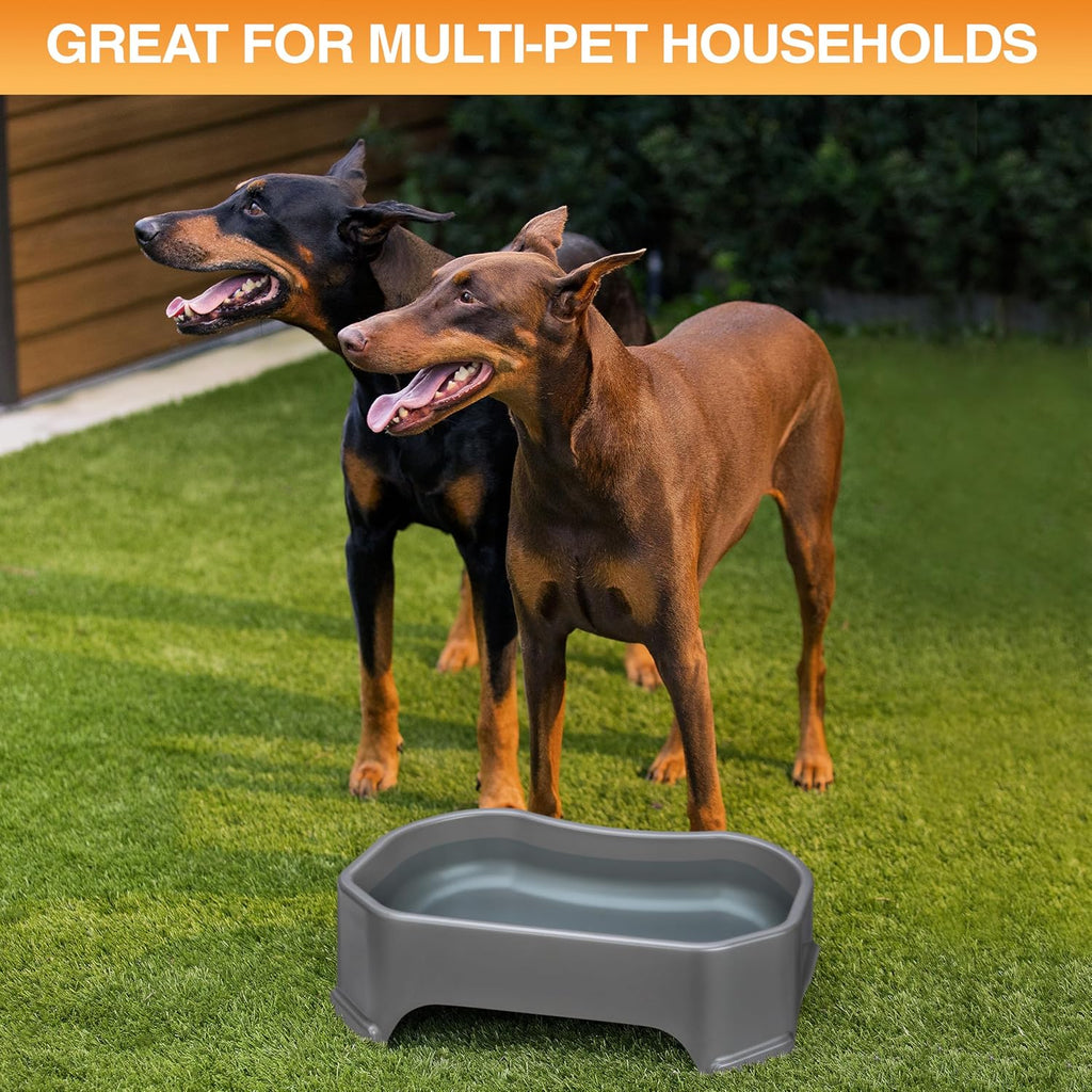 Extra Large Water Bowl for Dogs, Outdoor Dog Water Bowl (1.25 Gallon XL Capacity), Big Trough Style Food Dish for Indoors or Outside, No Spill Large Dog Bowls, Gunmetal Grey