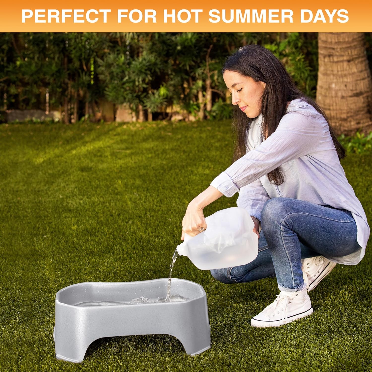 Extra Large Water Bowl for Dogs, Outdoor Dog Water Bowl (2.25 Gallon XL Capacity), Big Trough Style Food Dish for Indoors or Outside, No Spill Large Dog Bowls, Vanilla Bean