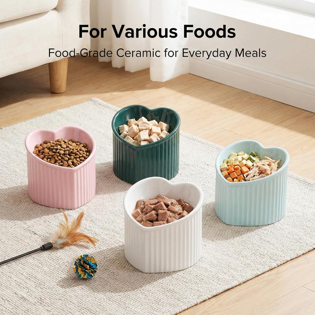 White Ceramic Raised Cat Bowls, Tilted Elevated Food or Water Bowls, Stress Free, Backflow Prevention, Dishwasher and Microwave Safe, Lead & Cadmium Free