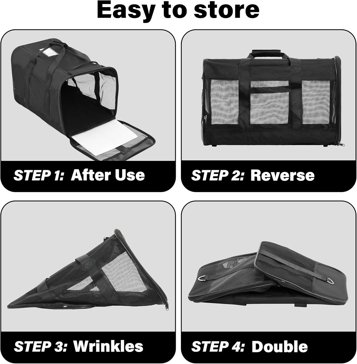 Pet Travel Carrier Soft Sided Portable Bag for Cats, Small Dogs, Kittens or Puppies, Collapsible, Durable, Airline Approved, Travel Friendly (Grey, 17.0" L X 10.0" W X 11.0" H) (Black)
