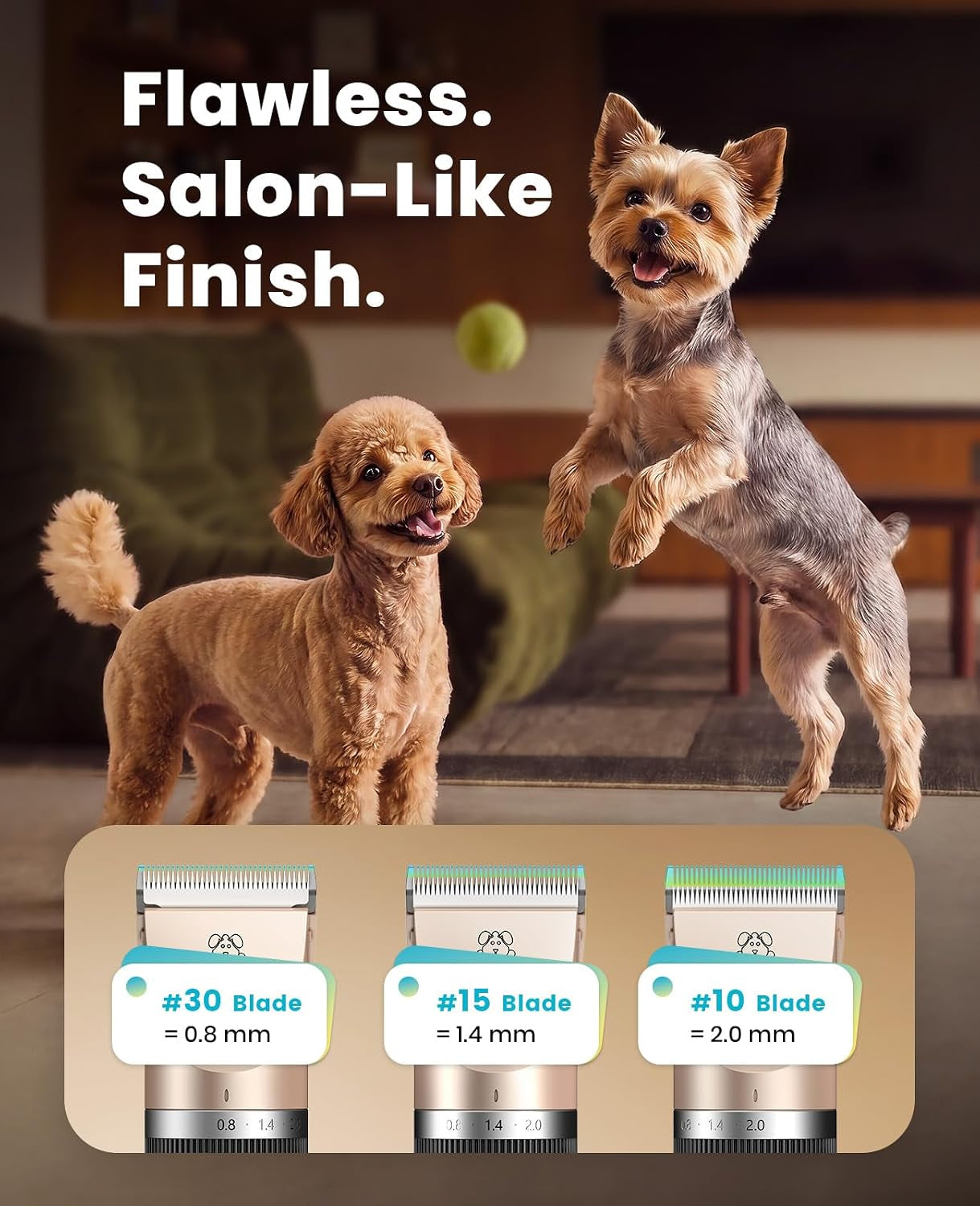 Dog Grooming Clippers with LED Display for Dogs & Cats | Low Noise Quiet,2-Speed,Cordless Rechargeable,Fast Charge,Detachable,Waterproof,Battery Level Display, Model X2,Gold