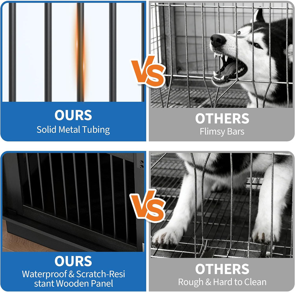 Dog Furniture Crate, 47" Large Dog Crate Furniture W/ 2 Storage Draws & Removable Divider for Large/Medium/Small Dogs