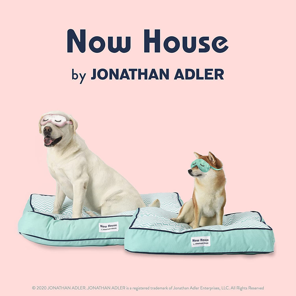 Jonathan Adler Now House for Pets Teal Chevron Cushion Dog Bed, Medium, 30.0"L X 20.0"W X 5.0"Th, Cotton/Poly Blend, Removable Cover, Machine Washable