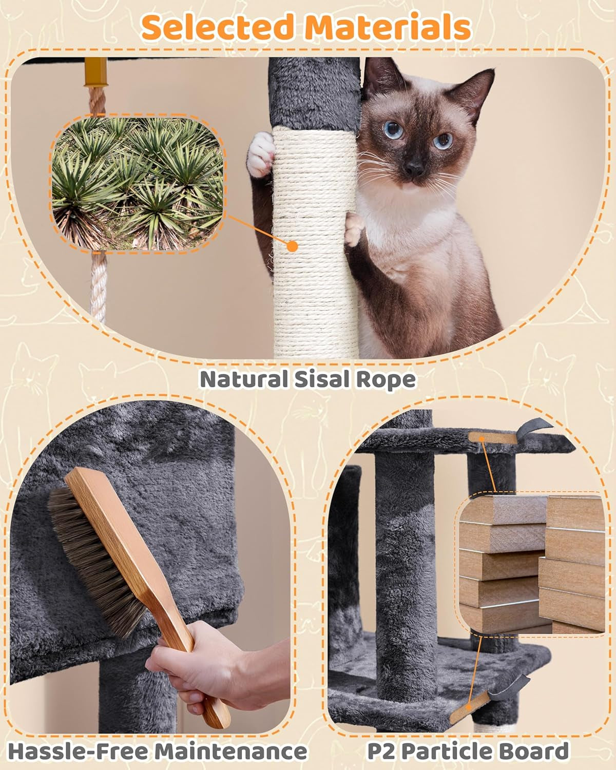 Yaheetech 63In Sturdy Large Cat Tree for Indoor Heavy Cats, Tall Tower | Plush Condo, Hammock, Sisal Scratching Posts, Multi-Pet Friendly, Easy to Assemble, Stable Wide Base