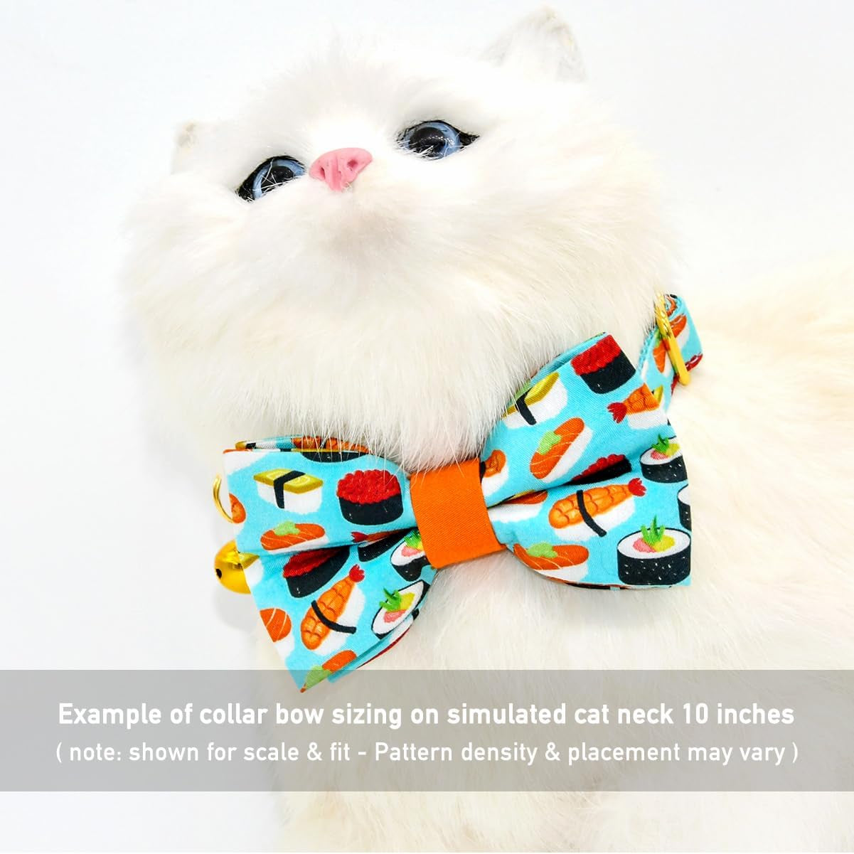 Sushi Cat Collar Bow Tie Set, Breakaway Safety Collar, Wedding/Birthday Bowtie Collar for Kitten
