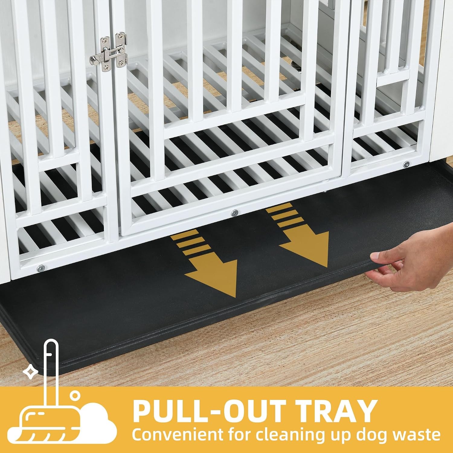 76" Double Dog Crate Furniture for 2 Large Medium Dogs Chew-Resistant | Heavy Duty Dog Kennel Indoor TV Stand with Wheels, Decorative Wooden Dogs Cage Table with Removable Tray, White