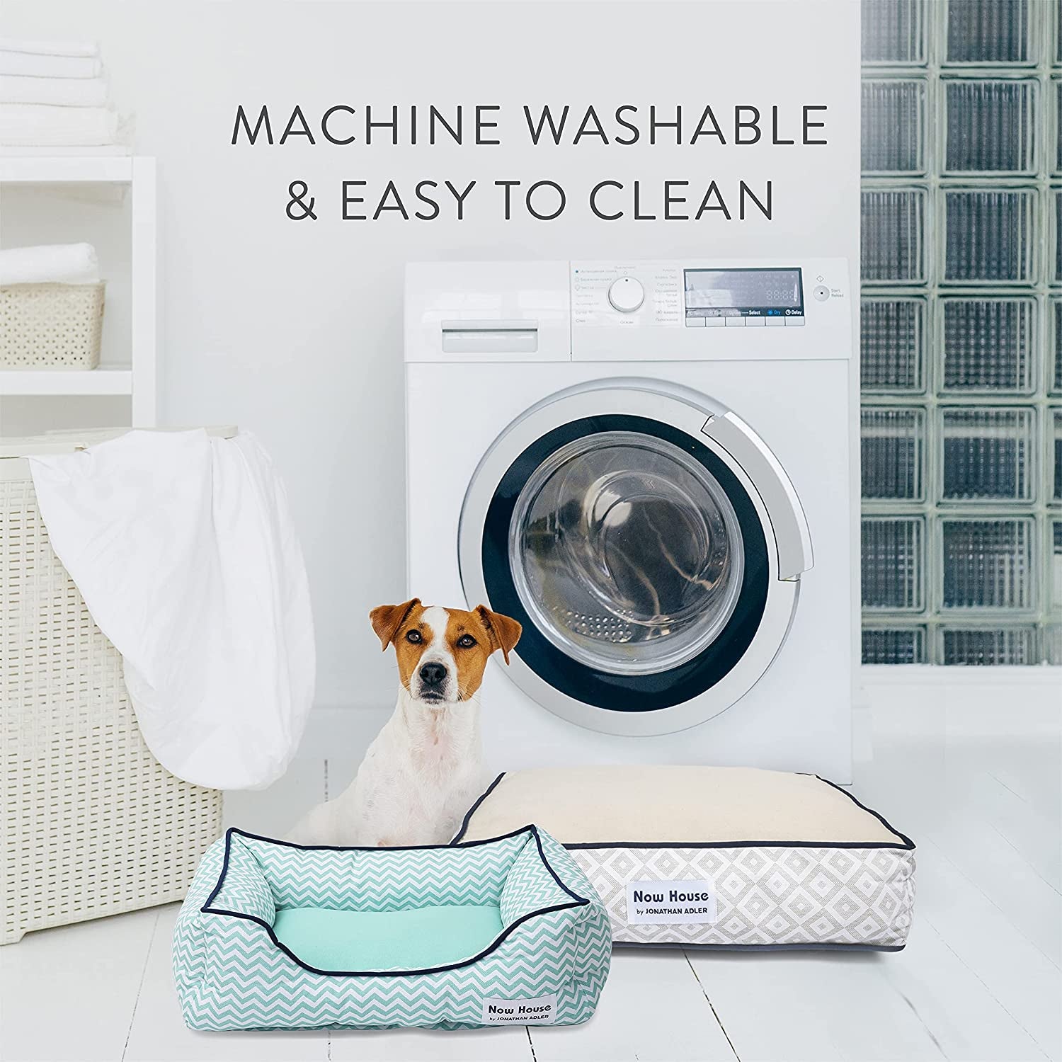 Now House by Jonathan Adler Grey Diamond Cushion Dog Bed, Medium Washable for Pets