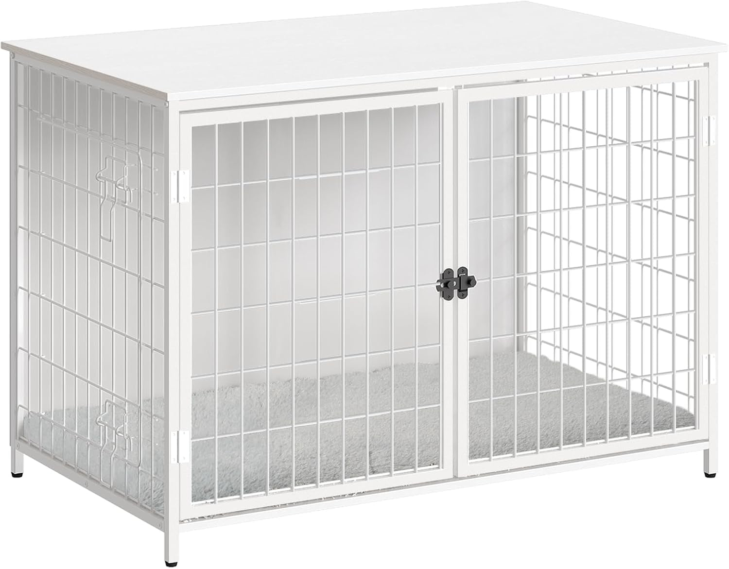 Dog Crate Furniture with Cushion, Wooden Dog Kennel with Double Doors, Heavy Duty Dog Cage for Small/Medium/Large Dogs, Indoor Dog House End Table, 39.4" L, White DCBW10701