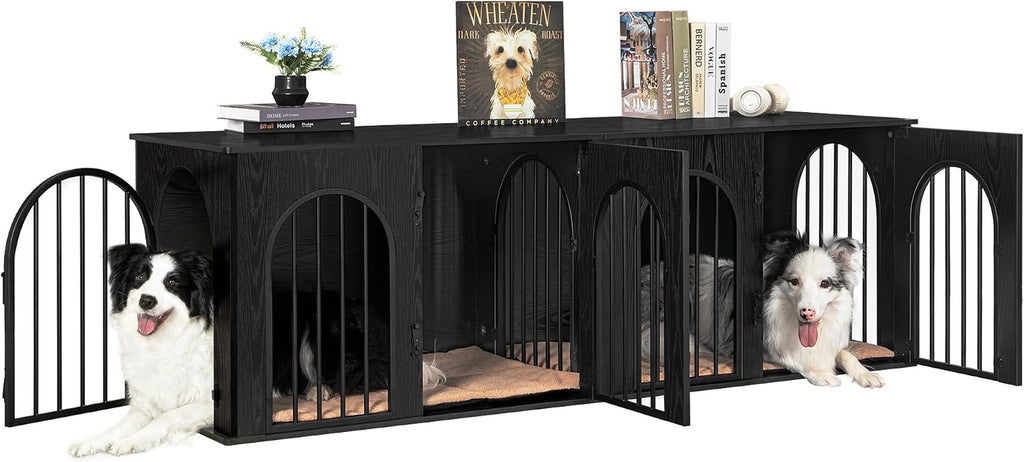 70.9" Double Dog Crate Furniture, Dog Kennel Indoor with Cushion | Heavy Duty Dog Crate Furniture for 2 Dogs,Dog Cage End Table TV Stand with Divider for Med-Large Dogs,Black DFC81904B