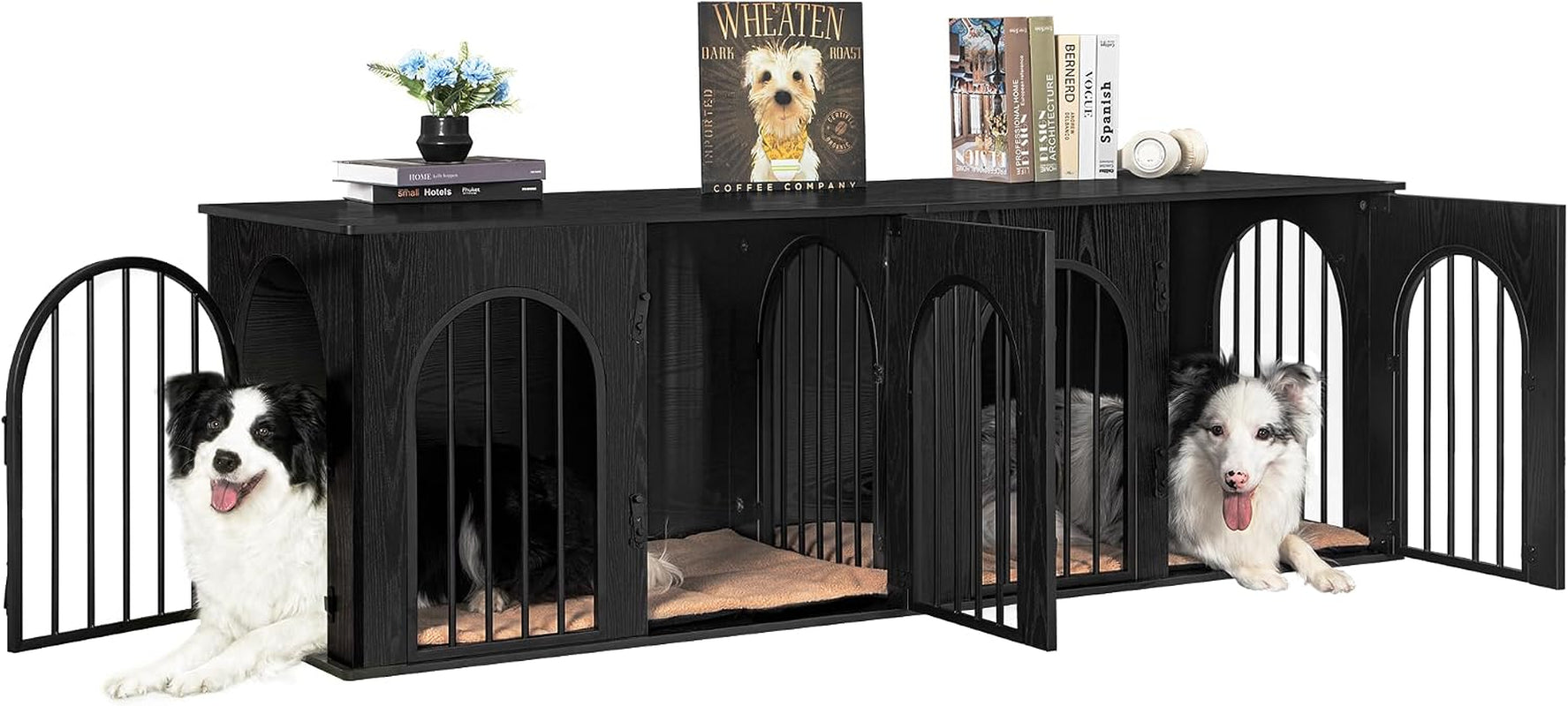 70.9" Double Dog Crate Furniture, Dog Kennel Indoor with Cushion | Heavy Duty Dog Crate Furniture for 2 Dogs,Dog Cage End Table TV Stand with Divider for Med-Large Dogs,Black DFC81904B
