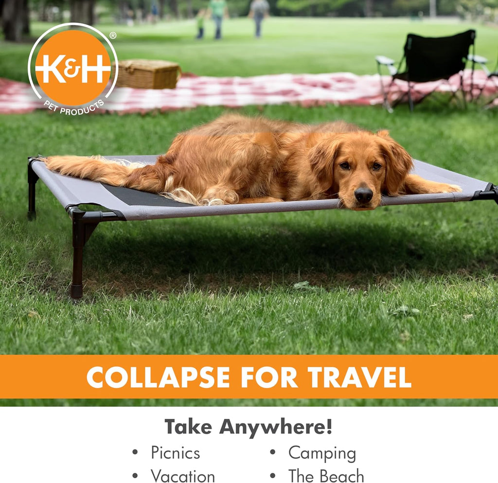 K&H Outdoor Elevated Dog Bed - Cooling Raised Dog Bed for Medium & Large Pets, Breathable Mesh Center Hammock Design, Indoor/Outdoor Washable Cover, Portable Metal Frame, Gray, Large 42X30In