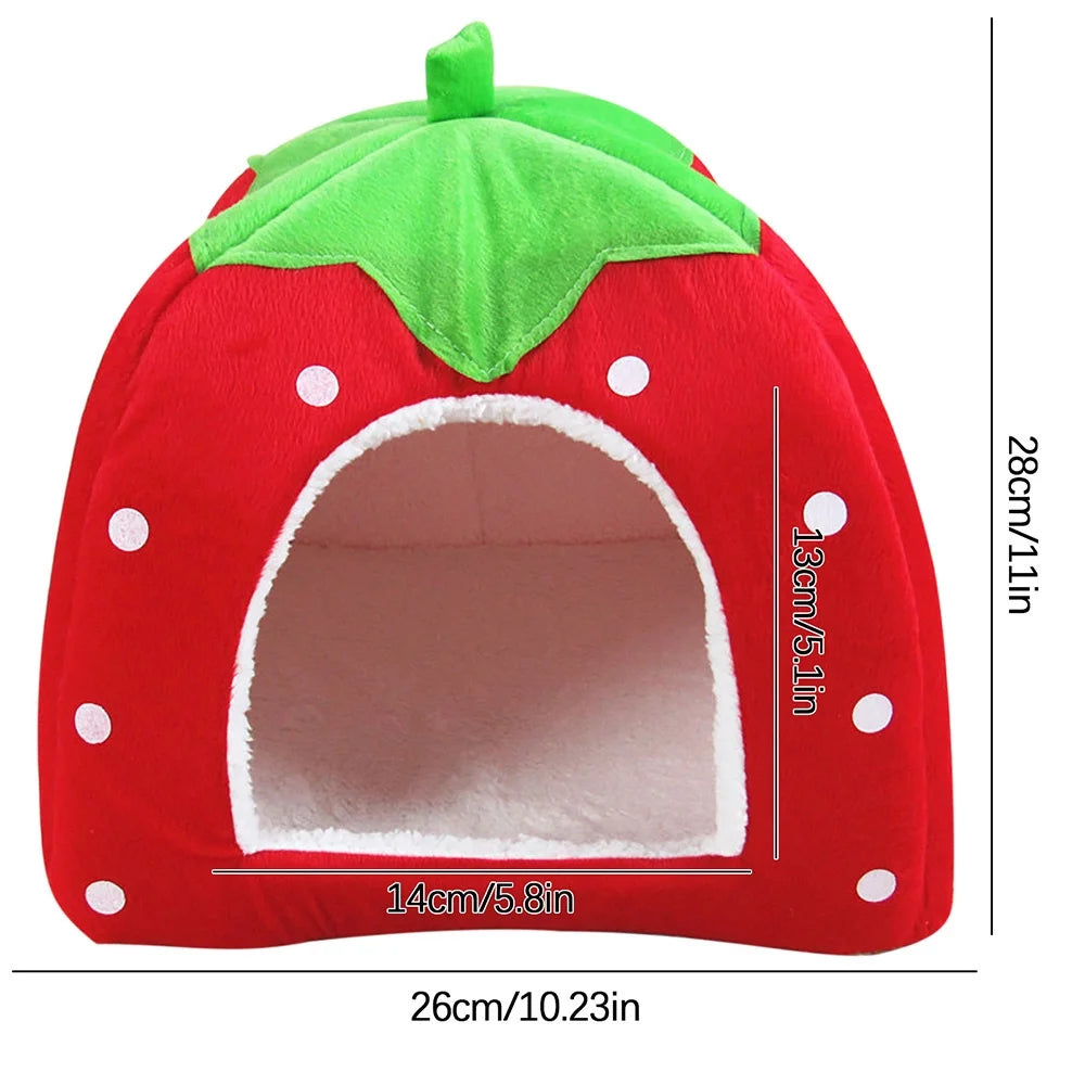 CHGBMOK Winter Cat Houses for Indoors Cute Strawberry Yurt Padded Fold Tent Pet Dog Gate