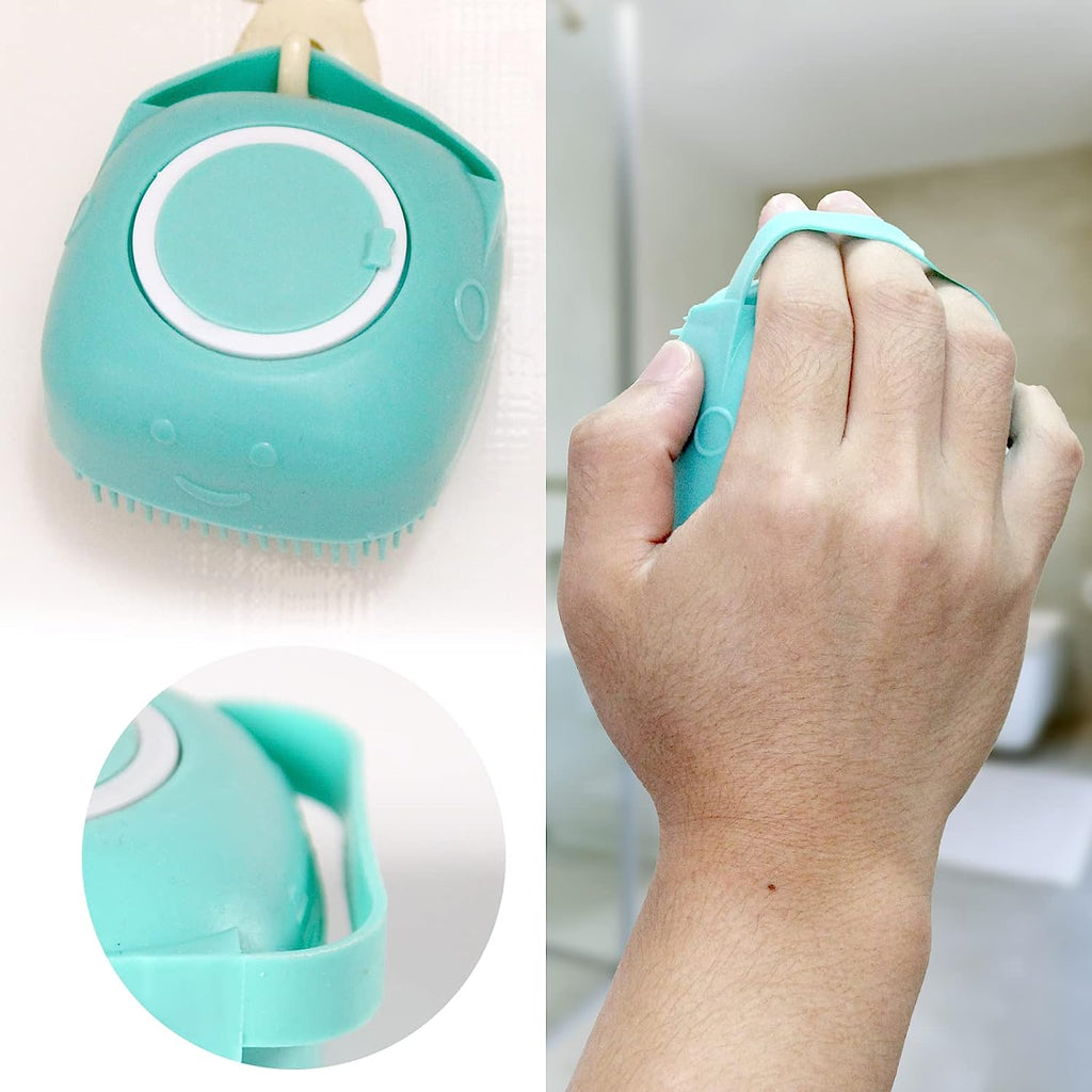Pet Bath Brush Dog Baths Brush Shampoo Dispenser Soft Silicone Dog Bathing Brushes Dogs Shampoo Brushes Scrubbers for Cats and Dogs Shower Brush Grooming (Blue)