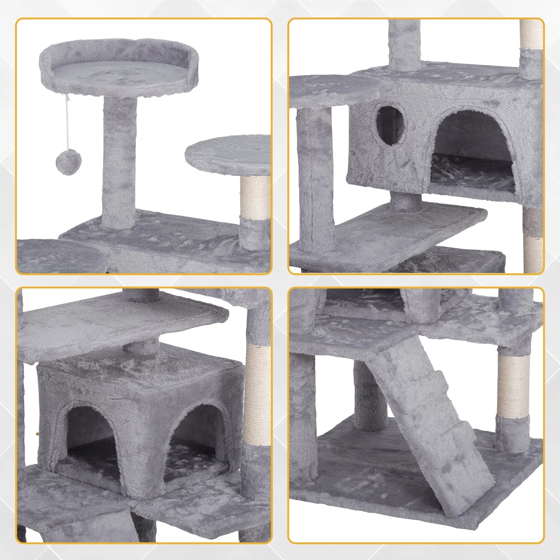 55-In H Cat Tree & Condo Scratching Post Tower, Light Gray
