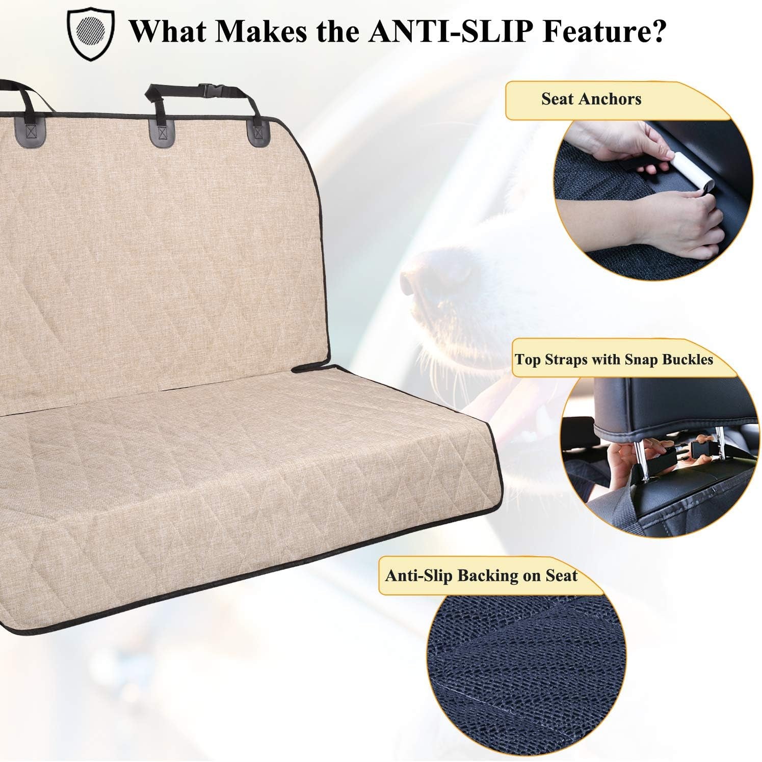 Dog Seat Covers, Dog Backseat Cover Pet Bench Protectors with Anti-Slip Backing, Back Seats Cover Rear Seat Covers Car Seat Cover for Dogs, Heather Khaki, 46" L * 52" W | Backseat Cover for Car Suv & Truck, Back Rear Backseat Bench Protector