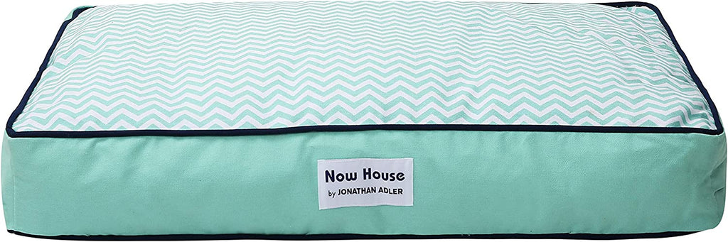 Jonathan Adler Now House for Pets Teal Chevron Cushion Dog Bed, Medium, 30.0"L X 20.0"W X 5.0"Th, Cotton/Poly Blend, Removable Cover, Machine Washable