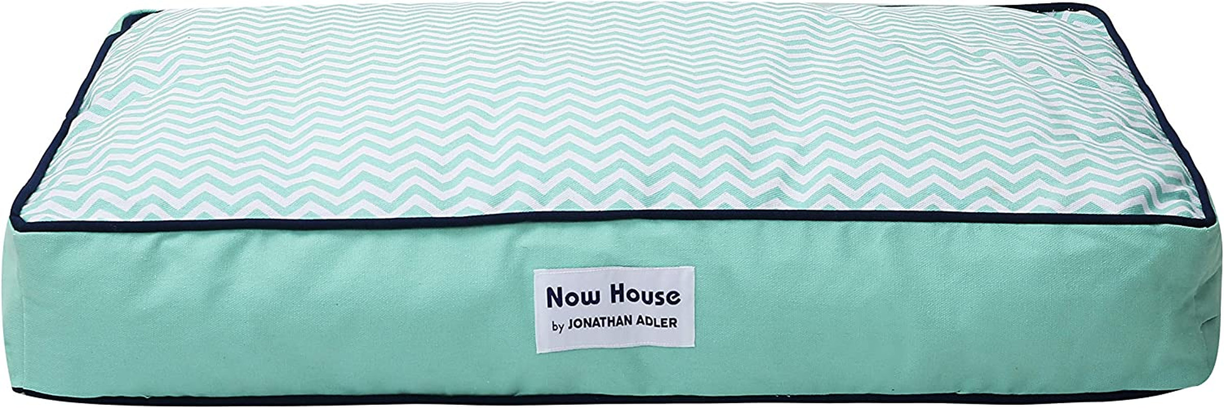 Jonathan Adler Now House for Pets Teal Chevron Cushion Dog Bed, Medium, 30.0"L X 20.0"W X 5.0"Th, Cotton/Poly Blend, Removable Cover, Machine Washable