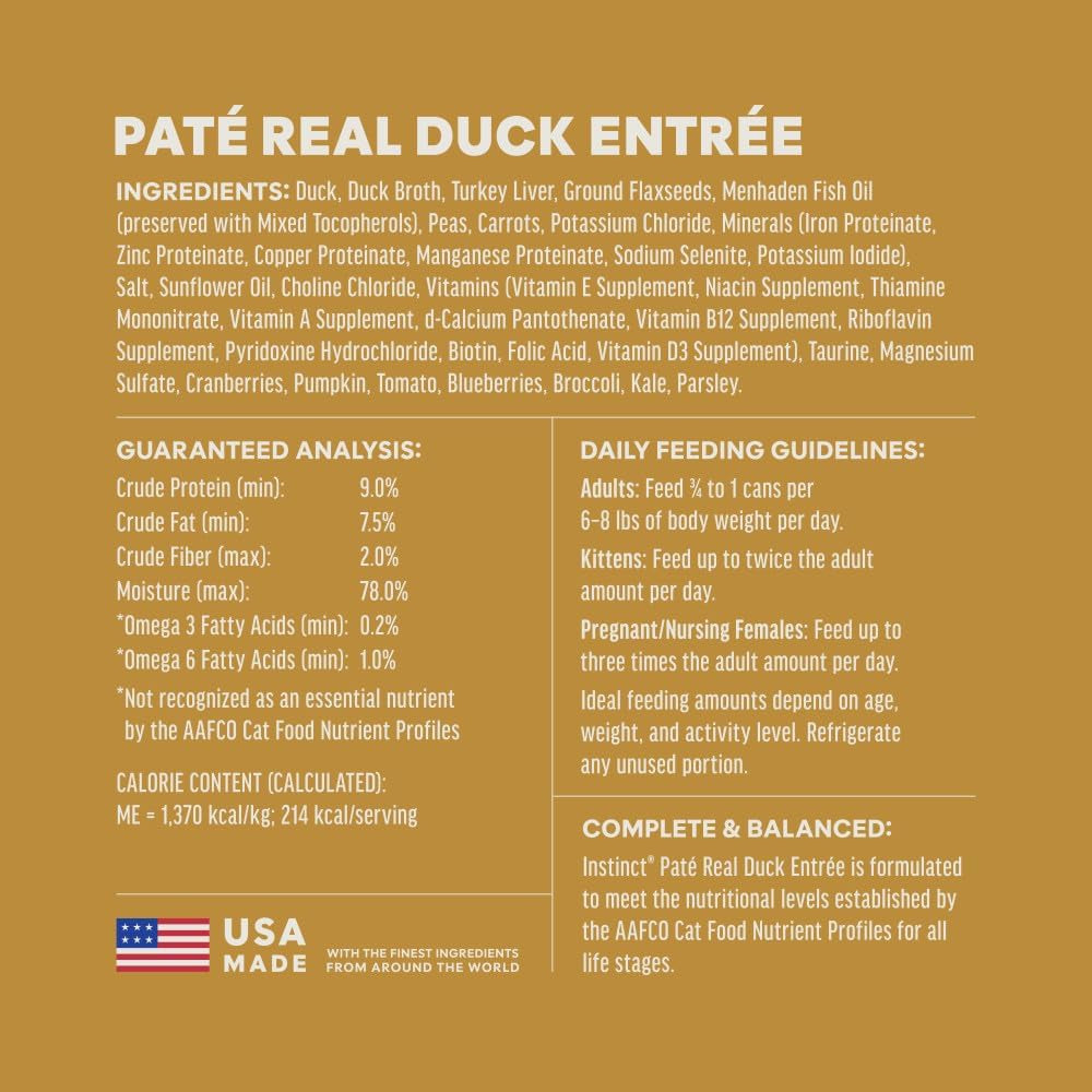 Pate Entrees, Wet Canned Cat Food, Real Duck, 5.5 Oz (12 Count) | Rich & Creamy Pate Texture, High Protein, Real Duck, Whole-Food Ingredients, Grain-Free, Hydration Support