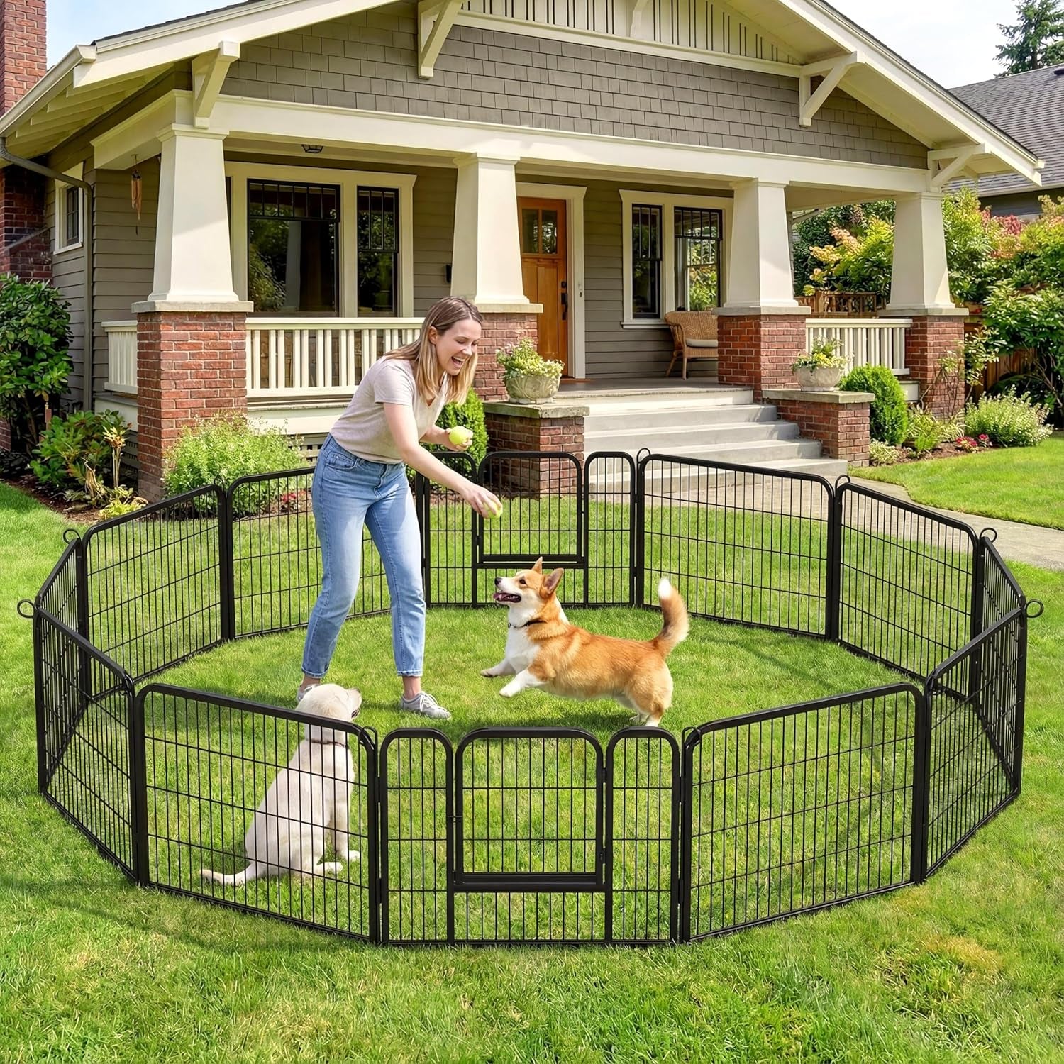 Yaheetech 24" H 6-Panel Extra Wide Dog Playpen W/Door for Indoor Outdoor | Heavy Duty Metal Frame, Secure Latch Gate, Tool-Free Assembly, Portable for Yard RV Camping, Ideal for Small & Medium Pets