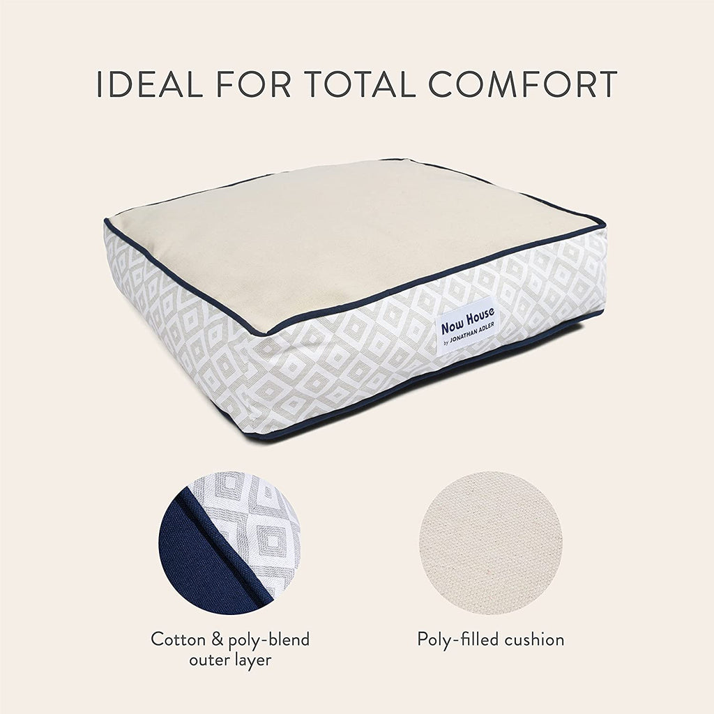 Now House by Jonathan Adler Grey Diamond Cushion Dog Bed, Medium Washable for Pets