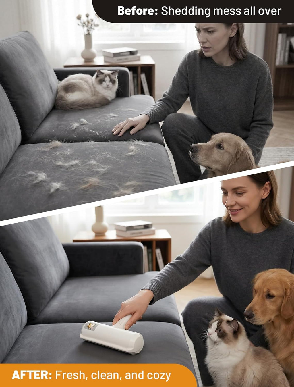 Pet Hair Remover Roller, Reusable Lint Roller for Dog and Cat Hair | Portable Pet Hair Roller with Large Fur Bin for Couches, Bedding, Car, Rugs & Furniture, No Refills or Batteries, Pet Homes