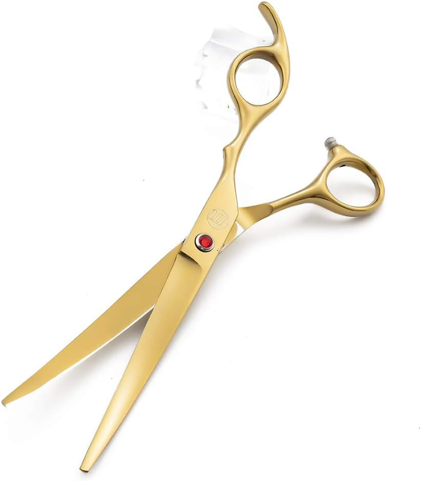 Professional 7" Dog Grooming Scissors Set 4PCS, Gold | Straight, Upward Curved, Downward Curved, Thinning/Blending Shears for Dog, Cat and Pets, JP Stainless Steel